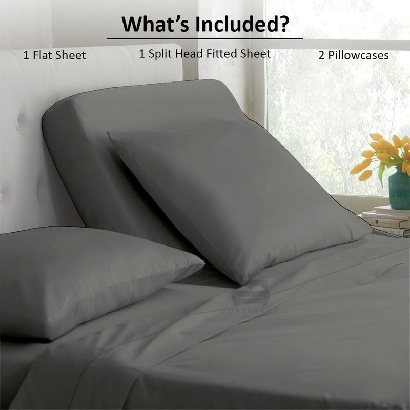 Cottingon 4 Piece Top Split King Sheets Set for Adjustable Beds, 100% Egyptian Cotton 34" Flex Head Shees for Sleep Number Bed fits 16 Inch Deep Mattress, Light Grey Solid - Image 4